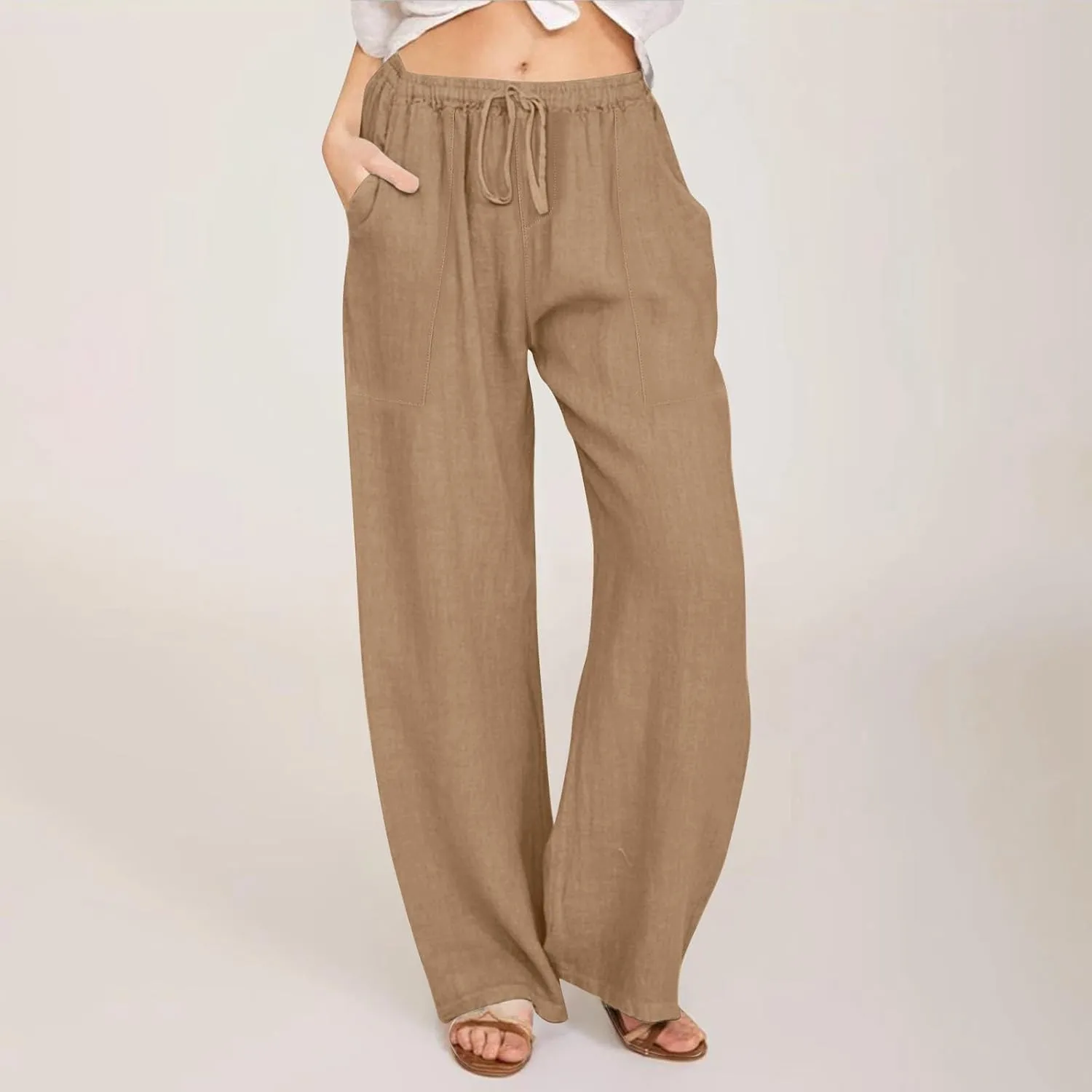 Black Pants for Women Cotton Linen Wide Leg Summer, Capris Pants for Women Trousers Cargo Flowy High Waisted