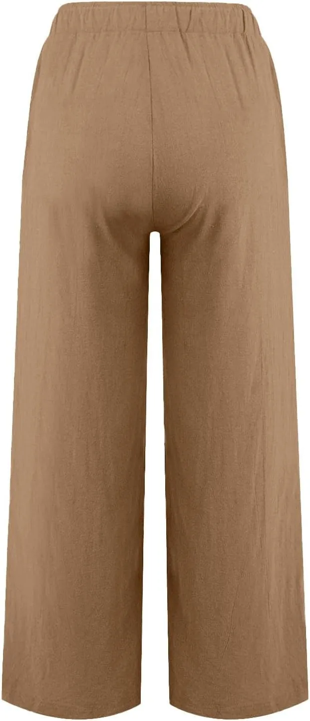 Black Pants for Women Cotton Linen Wide Leg Summer, Capris Pants for Women Trousers Cargo Flowy High Waisted