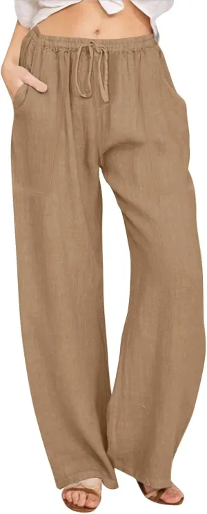 Black Pants for Women Cotton Linen Wide Leg Summer, Capris Pants for Women Trousers Cargo Flowy High Waisted