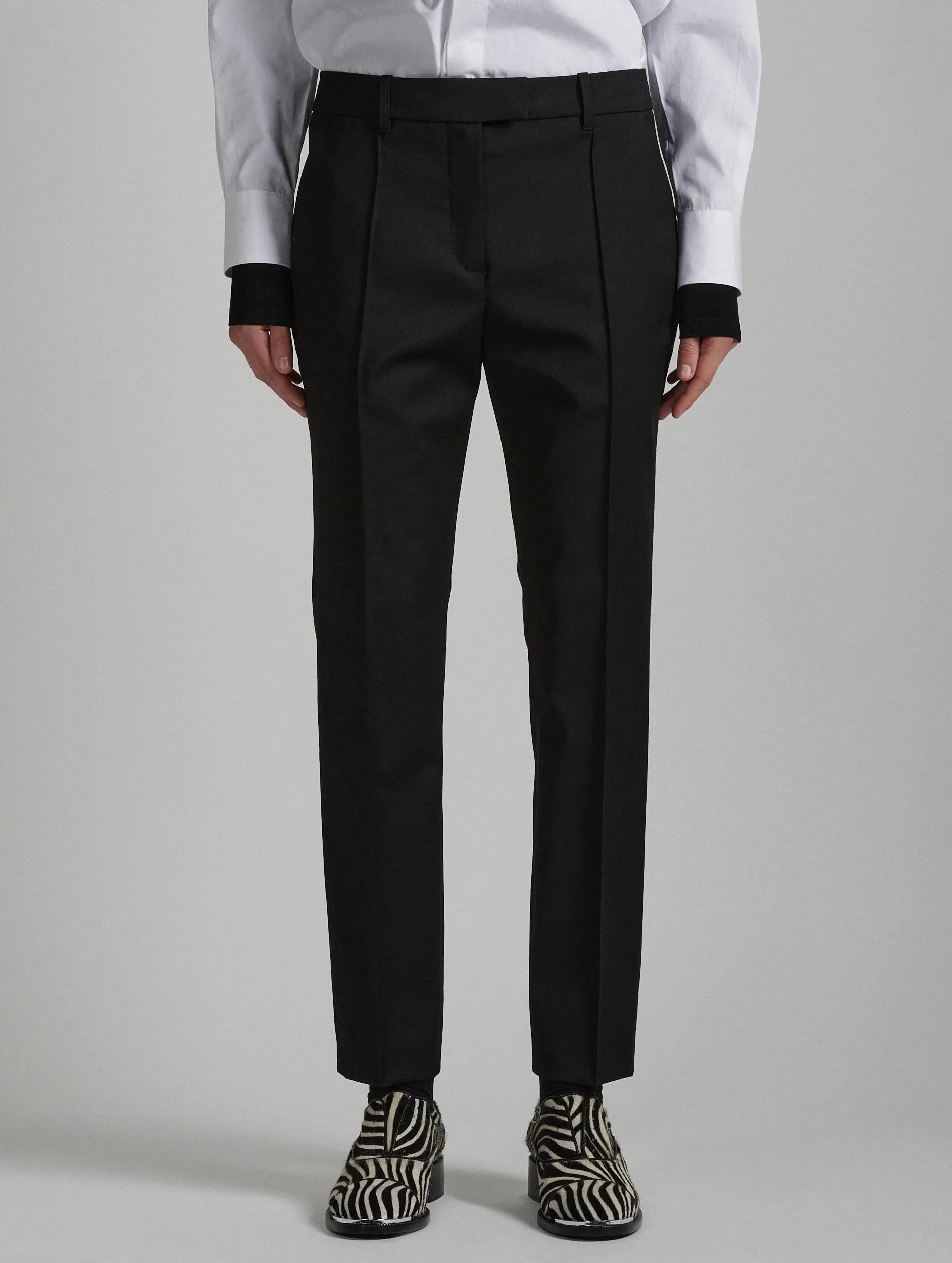Black stretch wool gabardine roxy trousers
