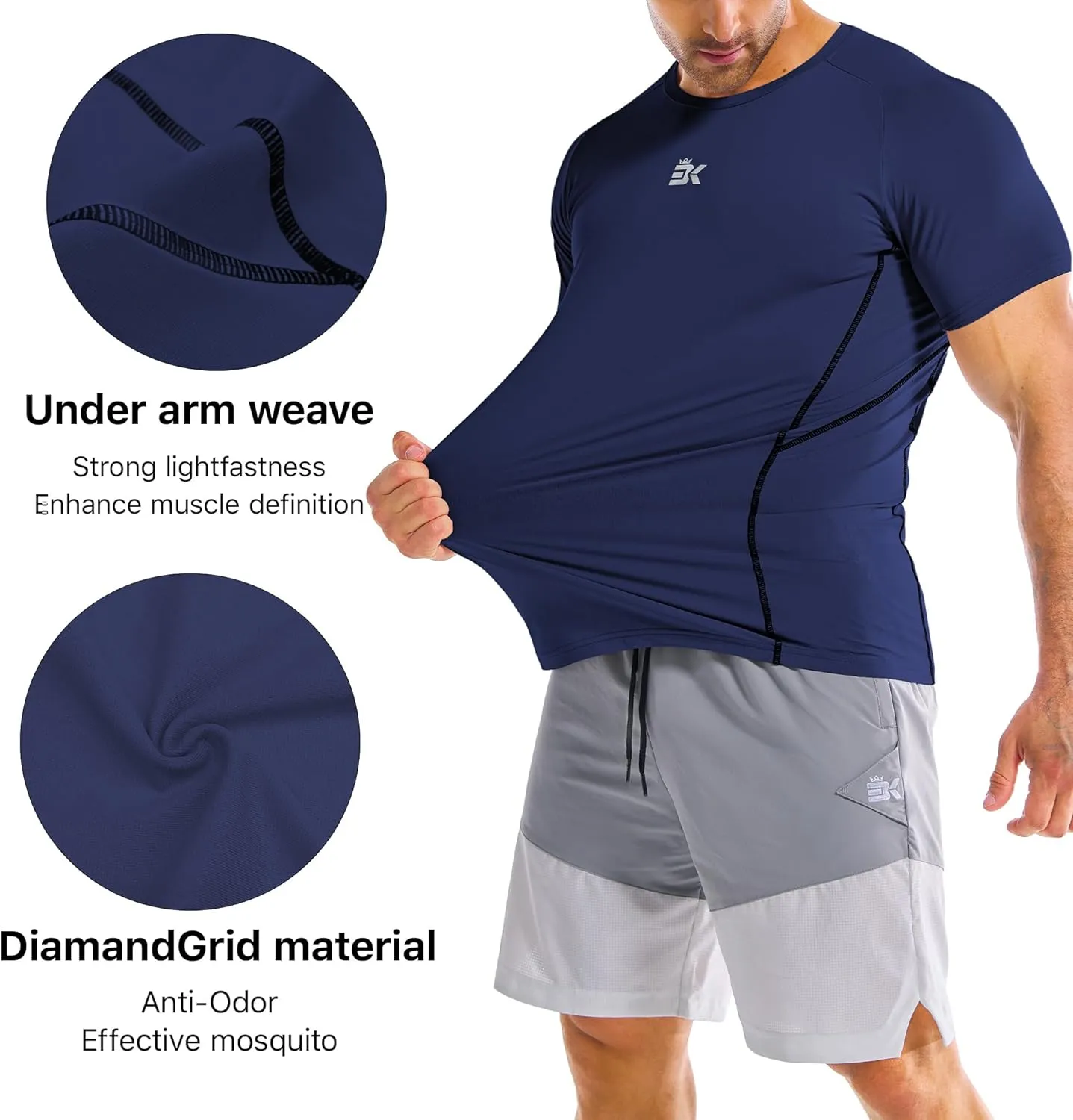 BROKIG Men's DiamondGrid Workout Gym Shirt-Breathable Short Sleeve Muscle Tee,Quick Dry Crewneck Top for Bodybuilding