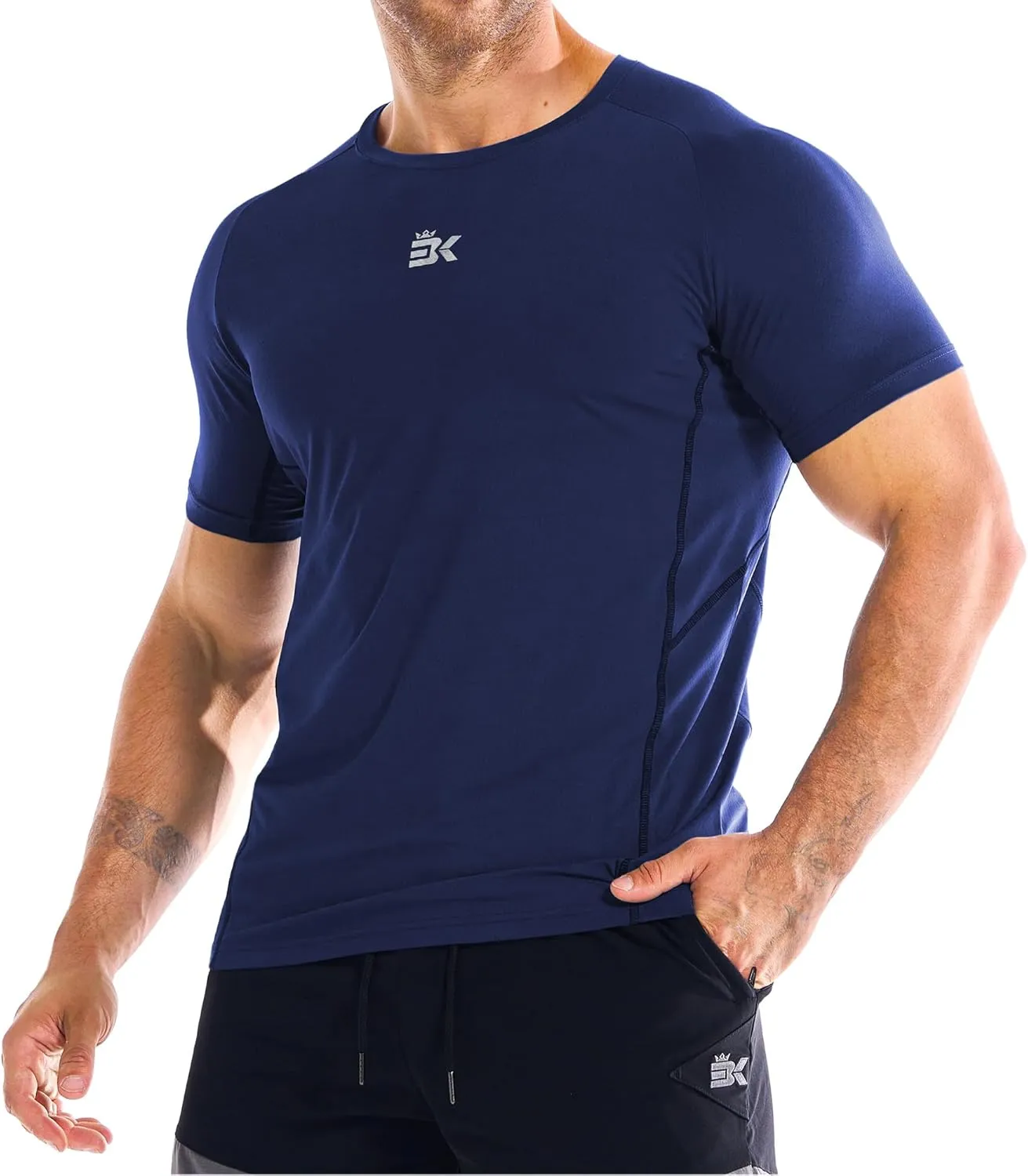 BROKIG Men's DiamondGrid Workout Gym Shirt-Breathable Short Sleeve Muscle Tee,Quick Dry Crewneck Top for Bodybuilding