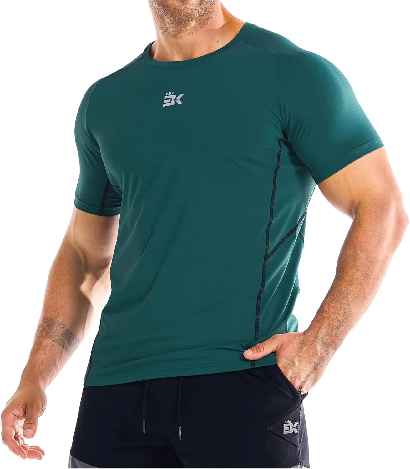 BROKIG Men's DiamondGrid Workout Gym Shirt-Breathable Short Sleeve Muscle Tee,Quick Dry Crewneck Top for Bodybuilding