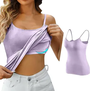 Camisole Tops For Women Built In Bra Adjustable Spaghetti Strap Tank Tops Shelf Bra Casual Sleeveless Loose Fit Tee