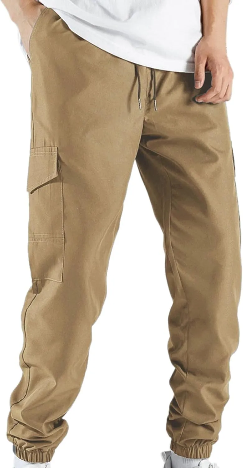 Cargo Pants for Men Casual Lightweight Jogger Elastic Waist Drawstring Sweatpants Athletic Hiking Pants with Pockets