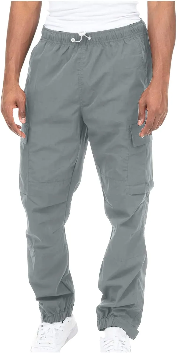 Cargo Pants Men 2023 Cotton Elastic Waist Multi Pockets Outdoor Sweatpants Solid Beam Feed Loose Tooling Trousers