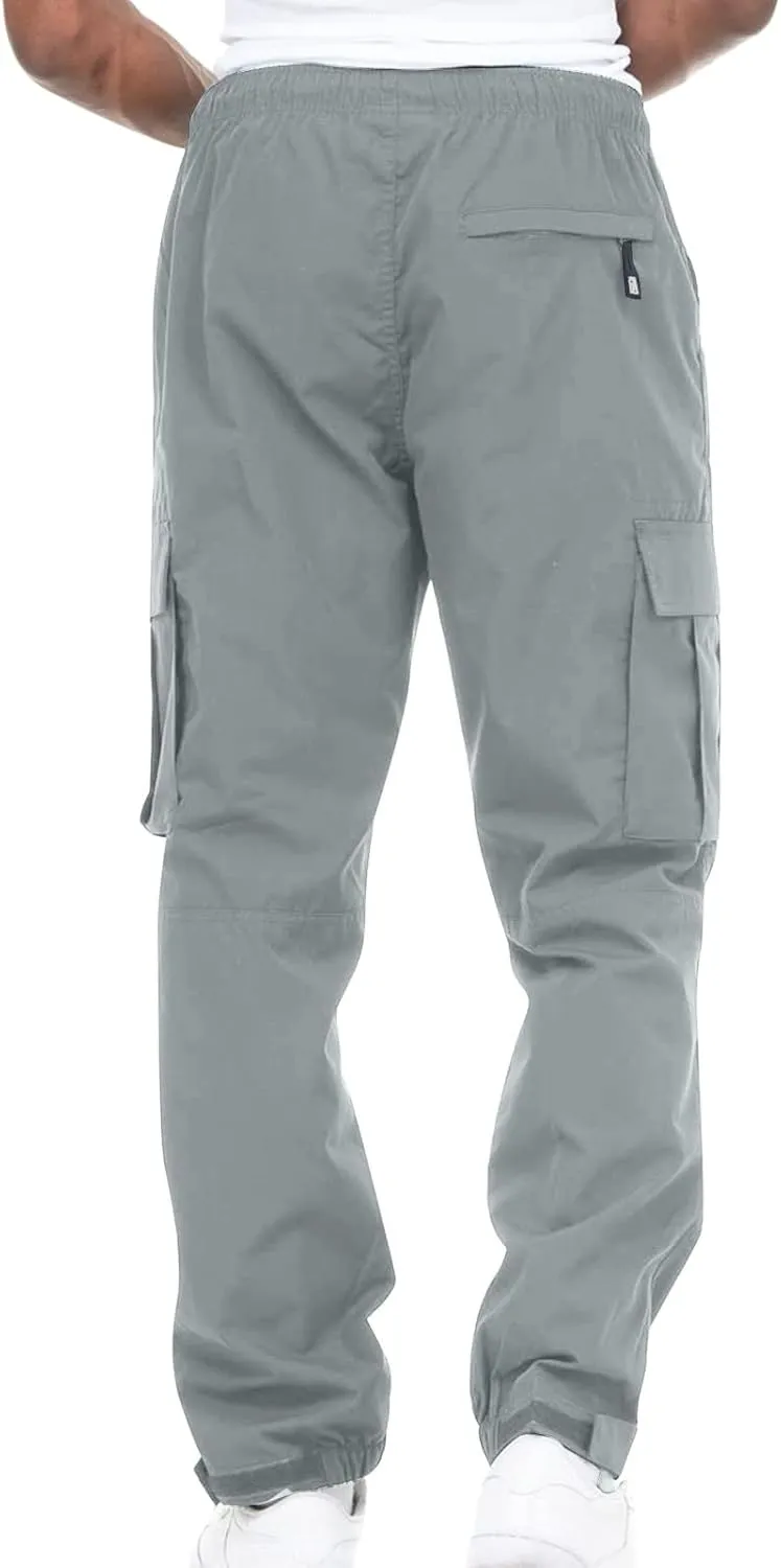 Cargo Pants Men 2023 Cotton Elastic Waist Multi Pockets Outdoor Sweatpants Solid Beam Feed Loose Tooling Trousers