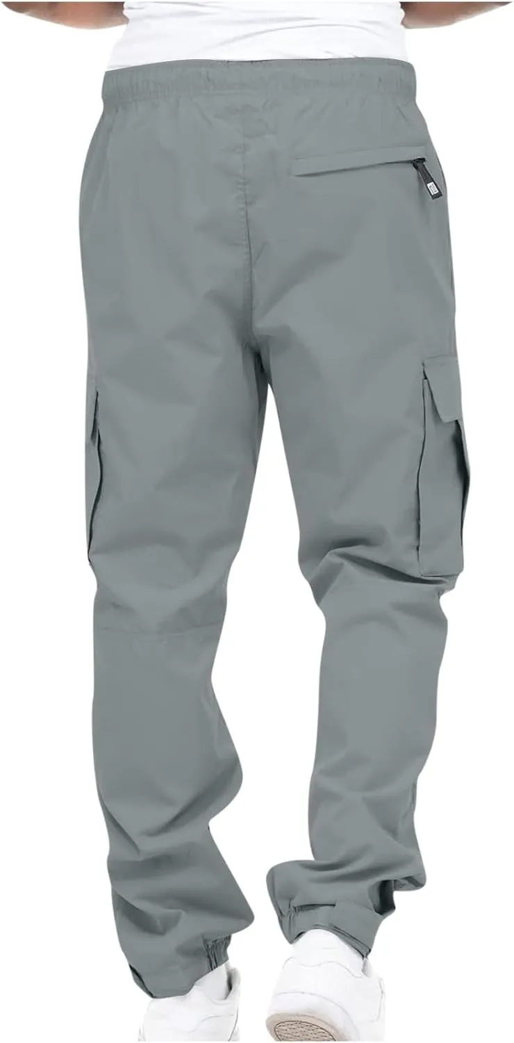 Cargo Pants Men 2023 Cotton Elastic Waist Multi Pockets Outdoor Sweatpants Solid Beam Feed Loose Tooling Trousers