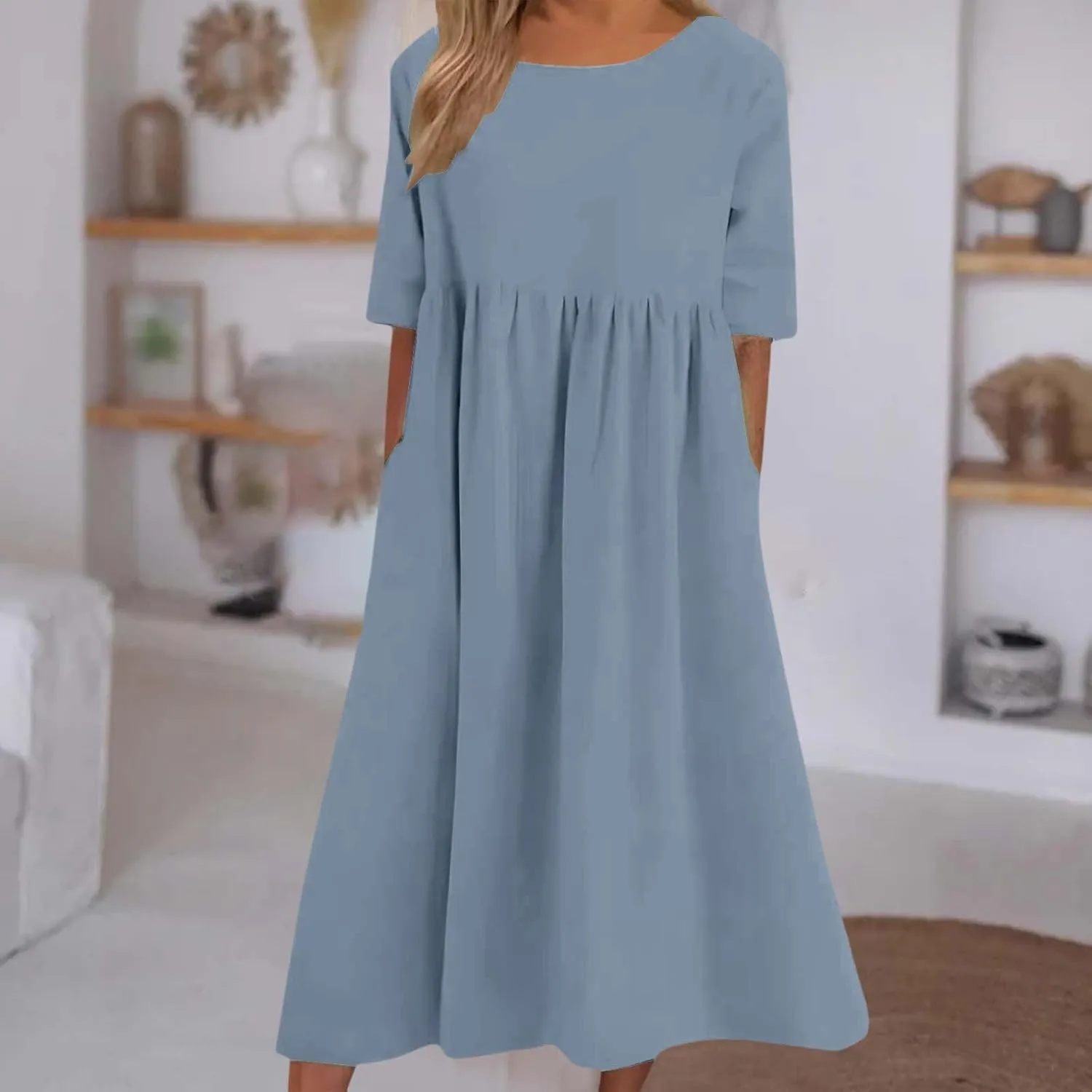 Casual Summer Dresses for Women 2025,Women's Plus Size Dress Oversized Boho Summer Crewneck Beach Dresses with Pockets
