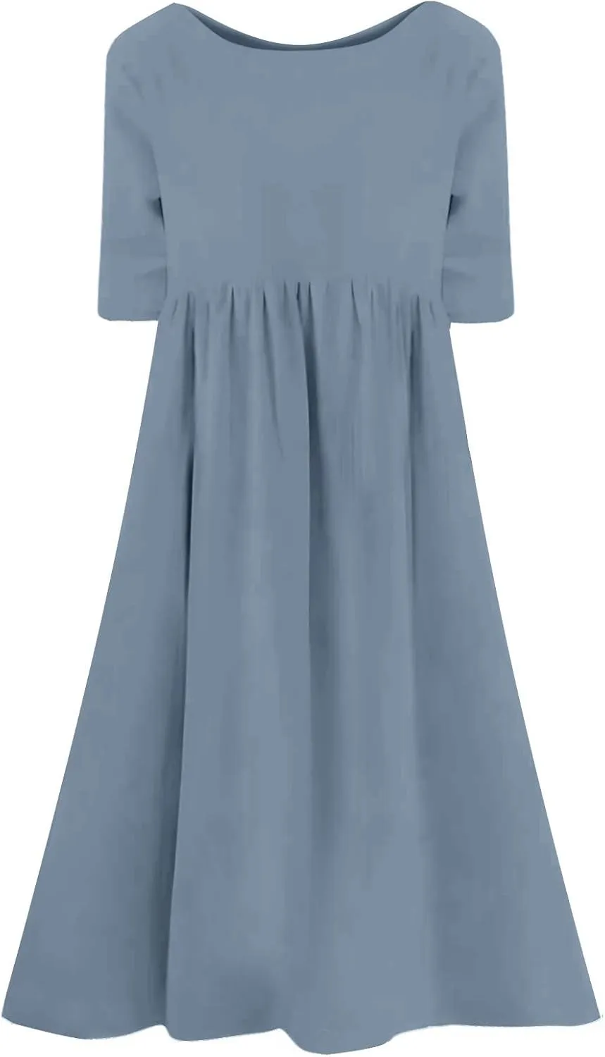 Casual Summer Dresses for Women 2025,Women's Plus Size Dress Oversized Boho Summer Crewneck Beach Dresses with Pockets