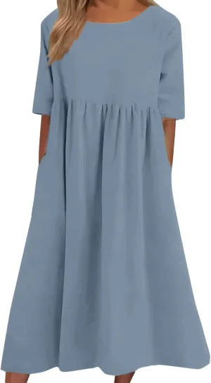 Casual Summer Dresses for Women 2025,Women's Plus Size Dress Oversized Boho Summer Crewneck Beach Dresses with Pockets