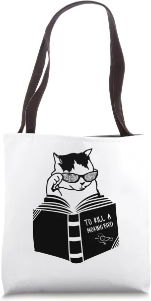 Cat reading to kill a mockingbird funny Tote Bag