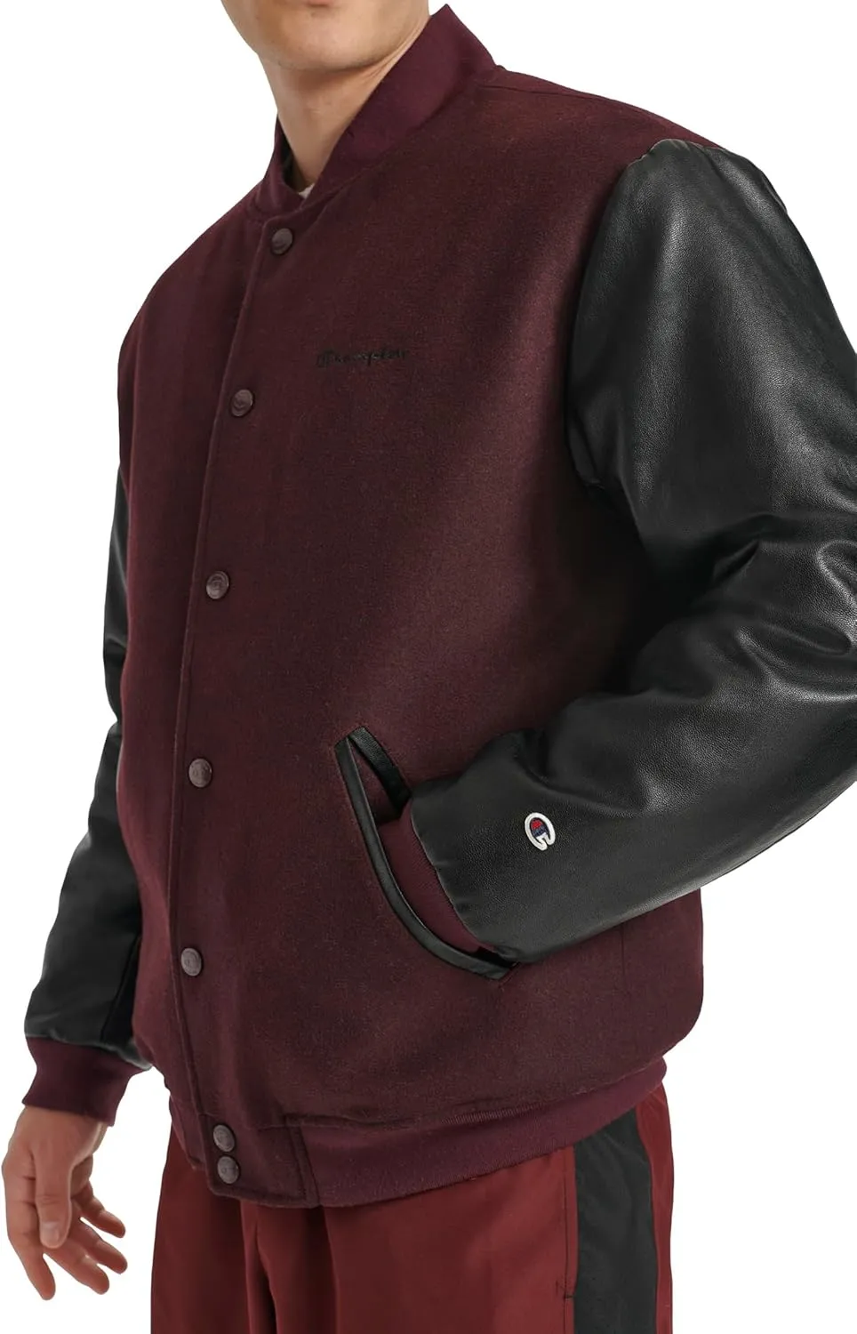 Champion Men's Letterman Varsity Bomber Jacket with Faux Leather Sleeves