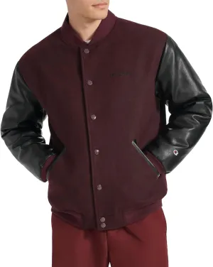 Champion Men's Letterman Varsity Bomber Jacket with Faux Leather Sleeves