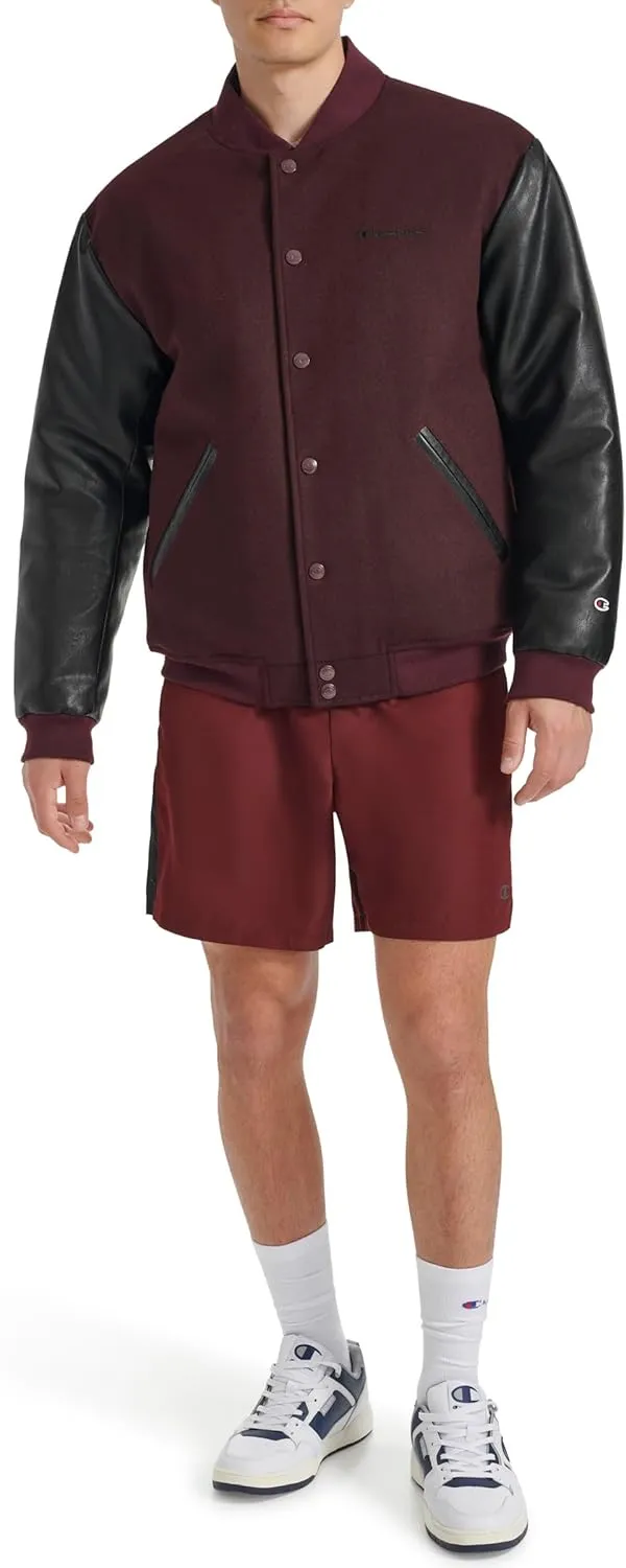 Champion Men's Letterman Varsity Bomber Jacket with Faux Leather Sleeves