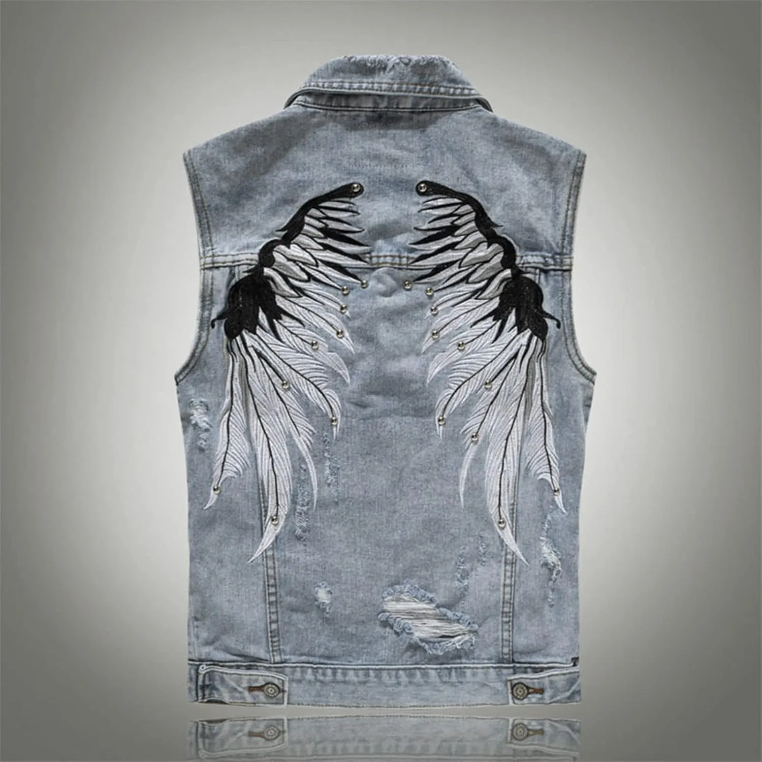 Chaqueta Denim Vest Para Hombre Slim Fit Button Down Sleeveless Shirts for Men Retro Distressed Destroyed Jeans Jacket