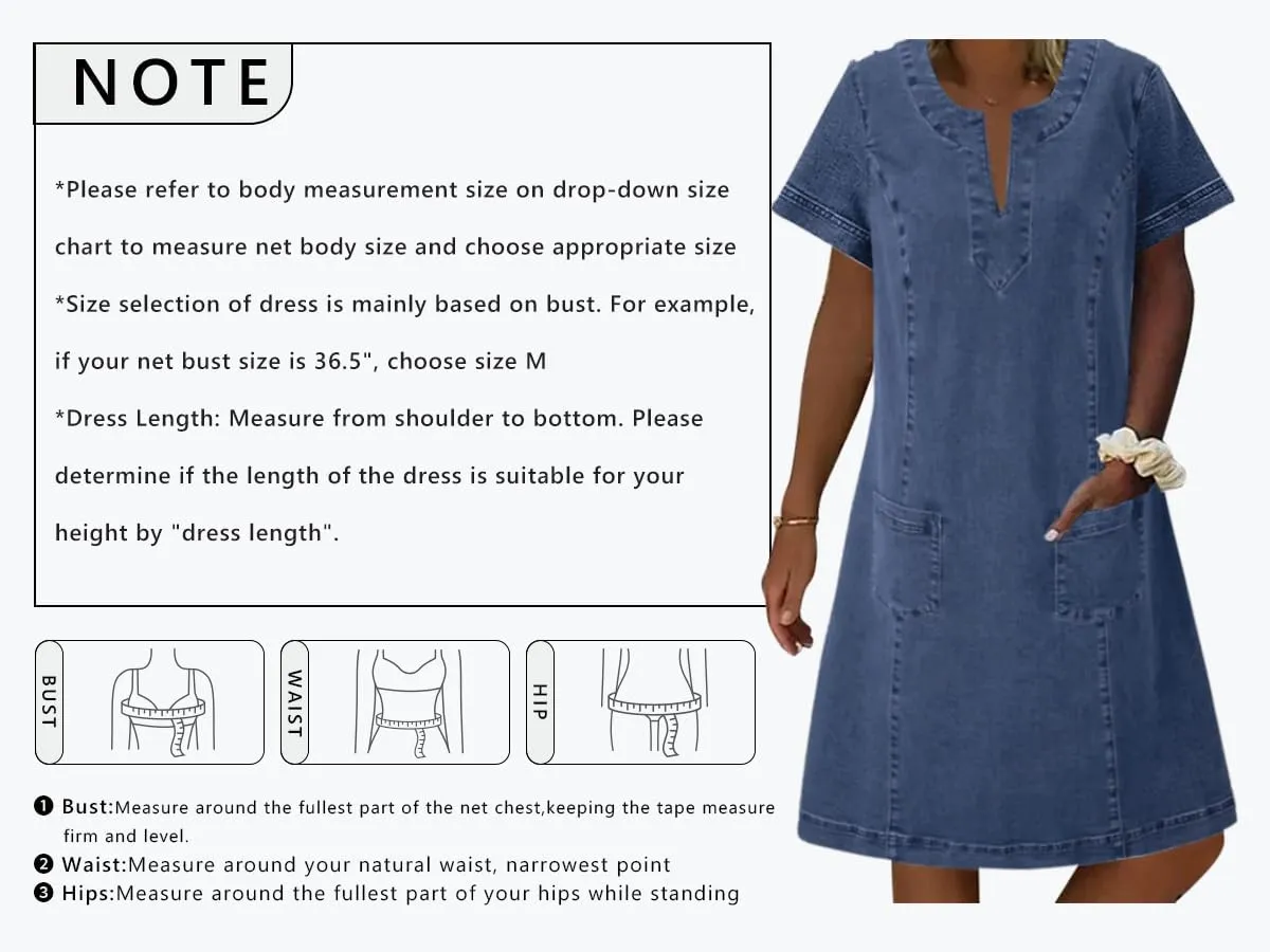 CHARTOU Women Denim Dress Short Sleeve Mini Jean Dress Jumper Babydoll Summer Shift Dress