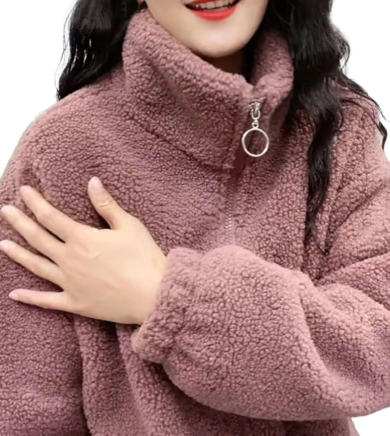 CHARTOU Women Shaggy Fuzzy Sherpa Fleece Jacket Oversized Zip Up Hoodie Shacket Warm Faux Shearling Coat Winter