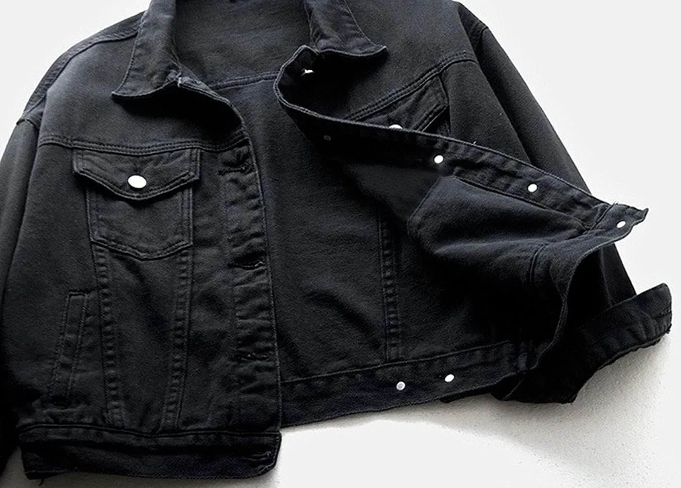 CHARTOU Women's Cute Loose Fit Button Down Long Sleeve Pockets Short Denim Jean Jacket