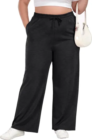 Cheapestbuy Women's Plus Size Casual Pants Comfy Wide Leg Pants Stretchy Loose Fit Lounge Pants with Pockets