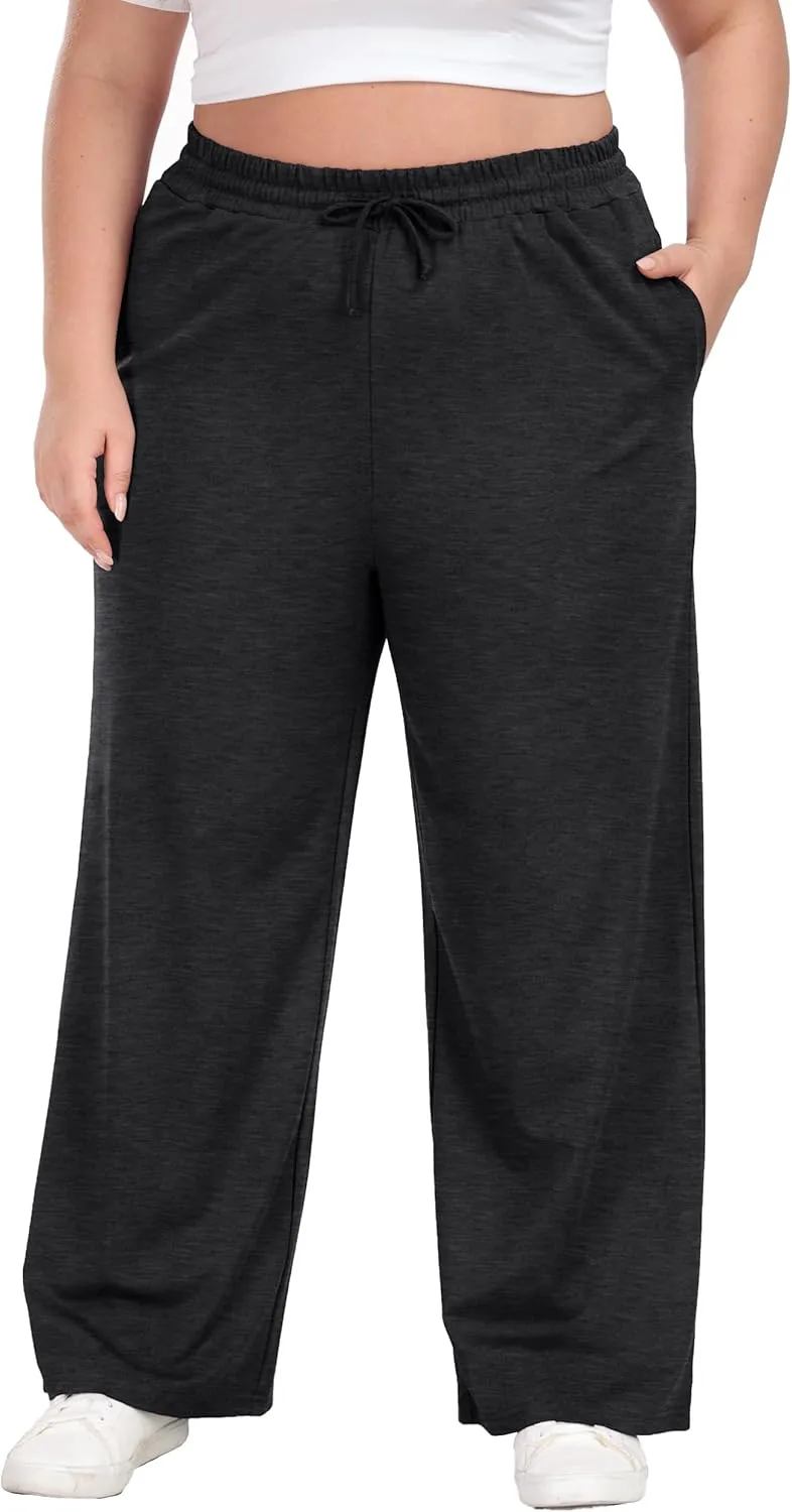 Cheapestbuy Women's Plus Size Casual Pants Comfy Wide Leg Pants Stretchy Loose Fit Lounge Pants with Pockets
