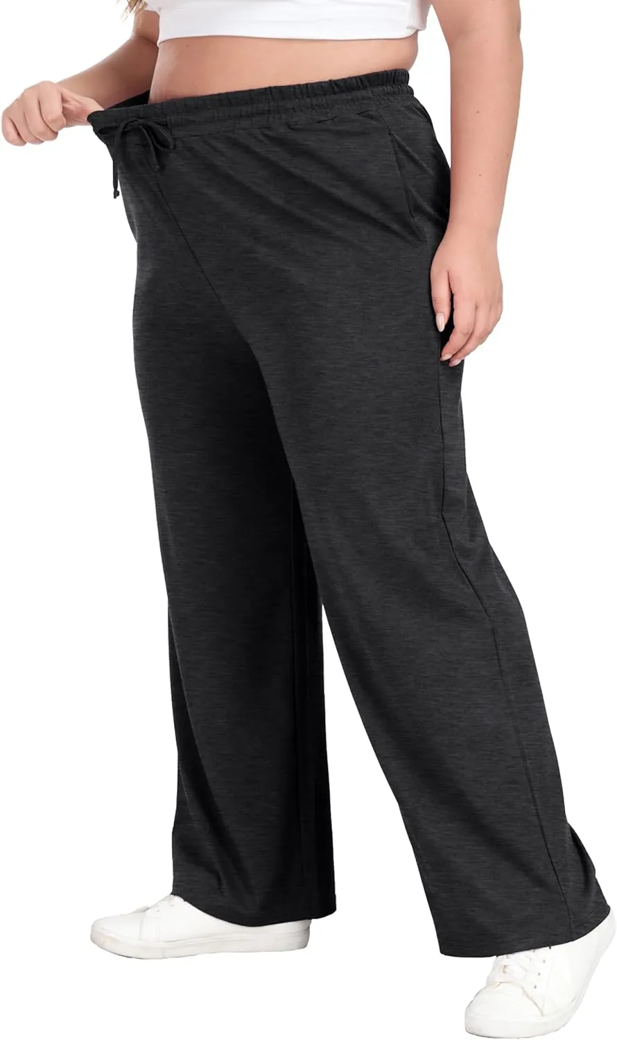 Cheapestbuy Women's Plus Size Casual Pants Comfy Wide Leg Pants Stretchy Loose Fit Lounge Pants with Pockets