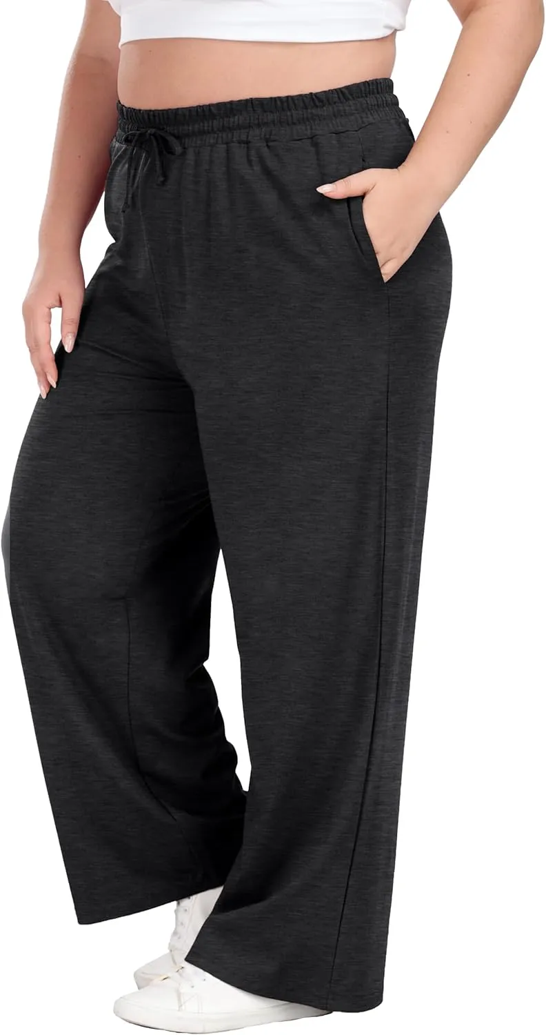 Cheapestbuy Women's Plus Size Casual Pants Comfy Wide Leg Pants Stretchy Loose Fit Lounge Pants with Pockets