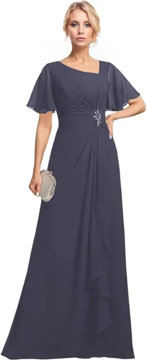 Chiffon Beading Mother of The Bride Dresses for Women Long Ruffles V-Neck Formal Dresses for Women 2025