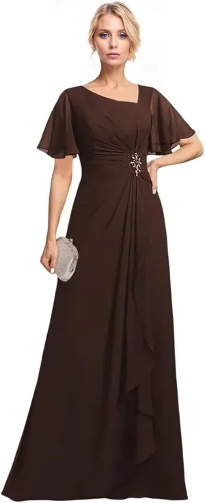 Chiffon Beading Mother of The Bride Dresses for Women Long Ruffles V-Neck Formal Dresses for Women 2025