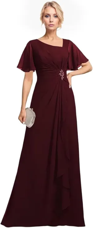 Chiffon Beading Mother of The Bride Dresses for Women Long Ruffles V-Neck Formal Dresses for Women 2025