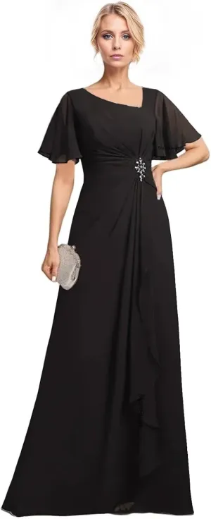 Chiffon Beading Mother of The Bride Dresses for Women Long Ruffles V-Neck Formal Dresses for Women 2025