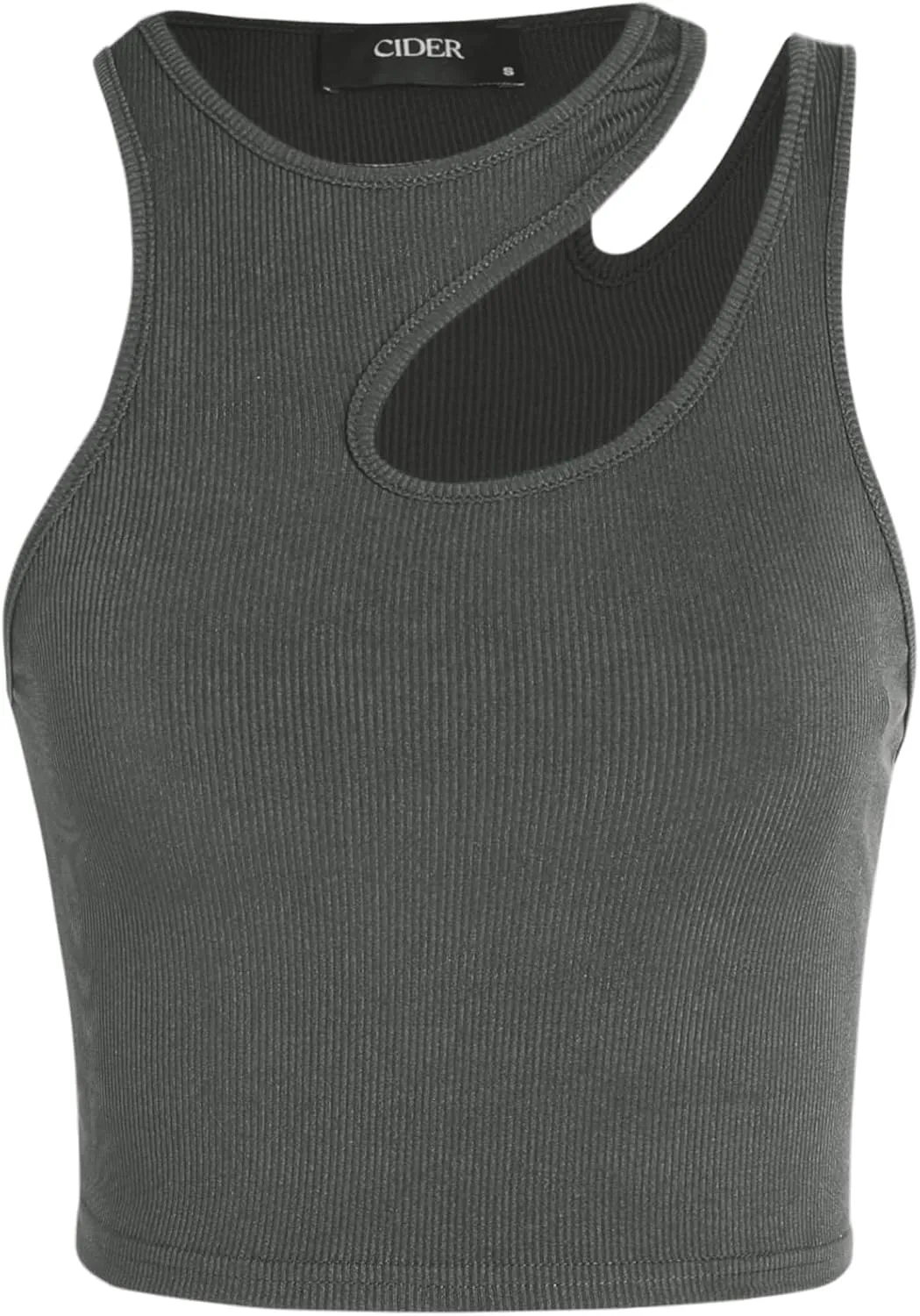 CIDER Women's Cut Out Tops Asymmetrical Neck Sleeveless Crop Tank Tops Slim Fitted Ribbed Tee Trendy Y2K Outfits