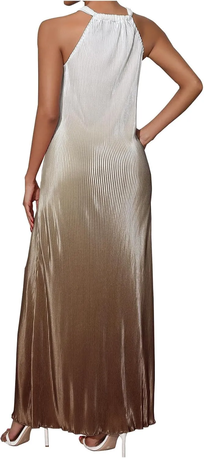 Cocktail Dresses for Women Tweed Gradient Flowy Maxi Tank Dress Sleeveless Off Shoulder Party Wedding Guest Dresses