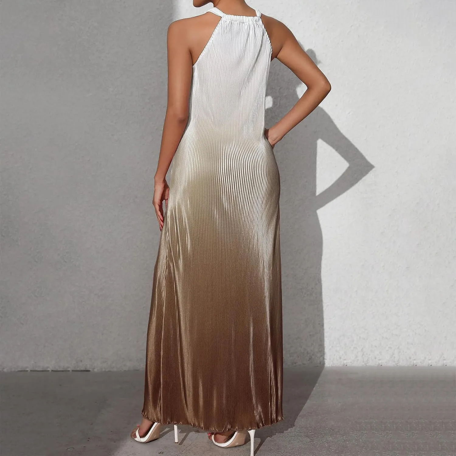 Cocktail Dresses for Women Tweed Gradient Flowy Maxi Tank Dress Sleeveless Off Shoulder Party Wedding Guest Dresses