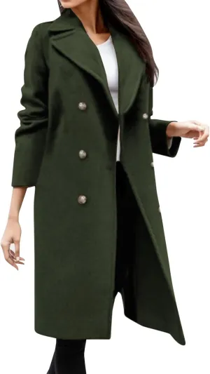 cooki Trench Coat for Women 2023 Women's Wool Trench Coats Warm Winter Pea Coat Double Breasted Mid-Long Lapel Fleece Jackets