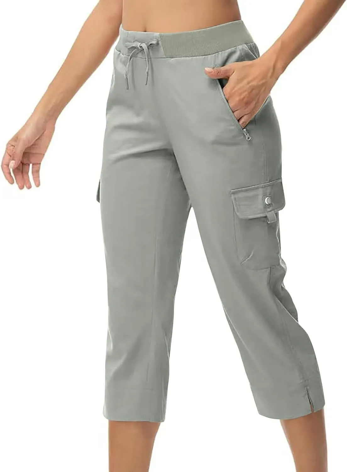 Cotton Capri Pants for Women High Waist Knee Length Cargo Pants Lightweight Trousers Summer Casual Cropped Pants