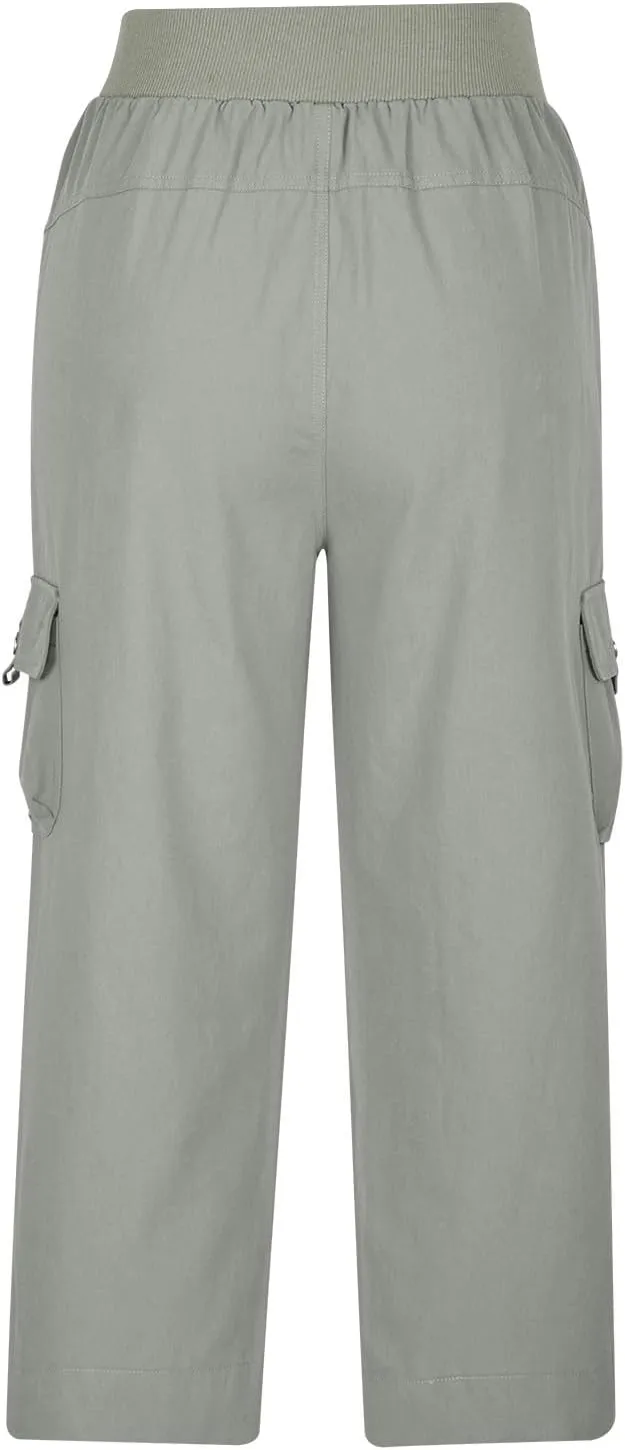 Cotton Capri Pants for Women High Waist Knee Length Cargo Pants Lightweight Trousers Summer Casual Cropped Pants