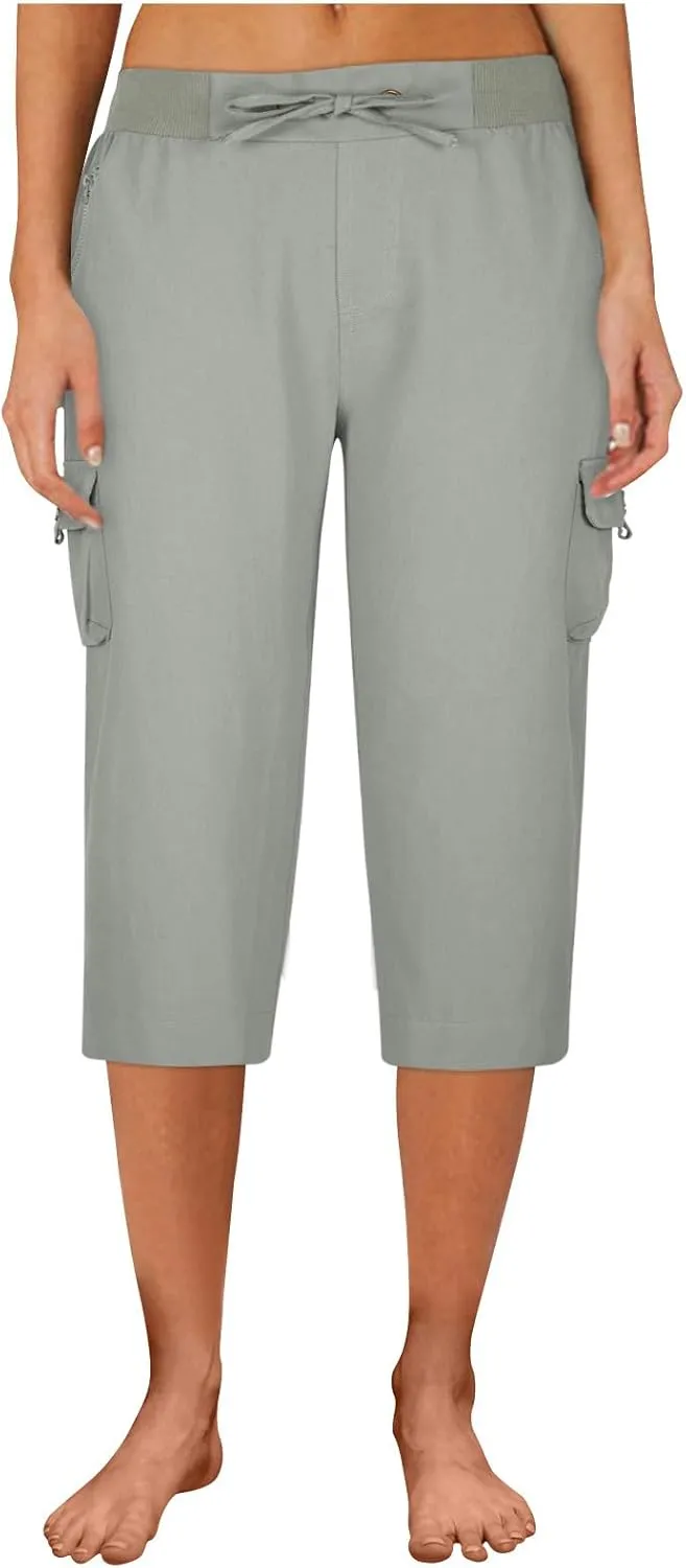 Cotton Capri Pants for Women High Waist Knee Length Cargo Pants Lightweight Trousers Summer Casual Cropped Pants