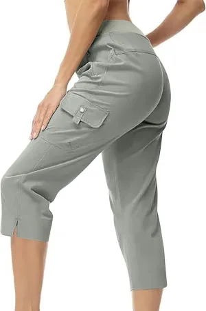 Cotton Capri Pants for Women High Waist Knee Length Cargo Pants Lightweight Trousers Summer Casual Cropped Pants