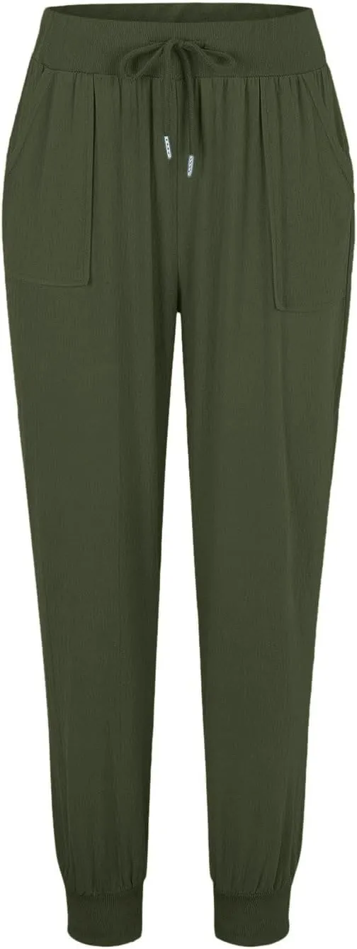 Cotton Linen Pants for Women Drawstring Elastic Waist Tapered Trousers Summer Casual Beach Pant with Pockets
