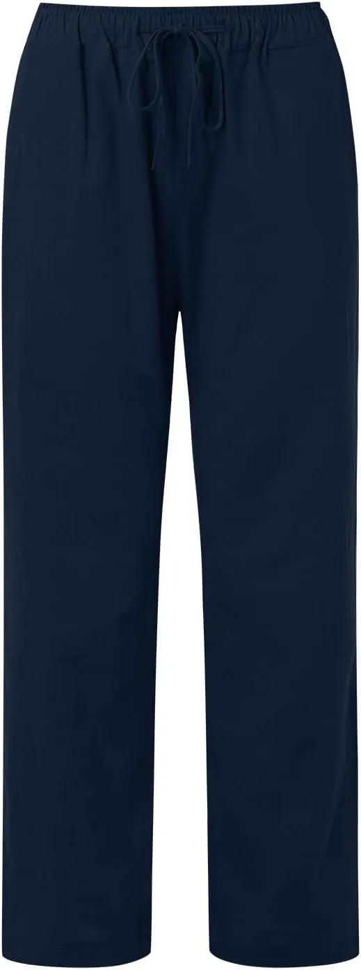 Cotton Linen Pants for Women High Waist Drawstring Loose Fit Wide Leg Trousers Summer Beach Pants with Pockets