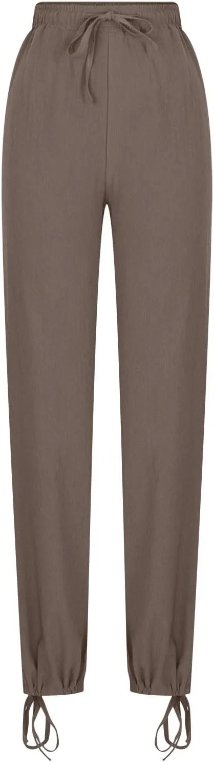 Cotton Linen Pants for Women Summer High Waist Wide Leg Pants Casual Elastic Waist Palazzo Pant Trendy Beach Trousers