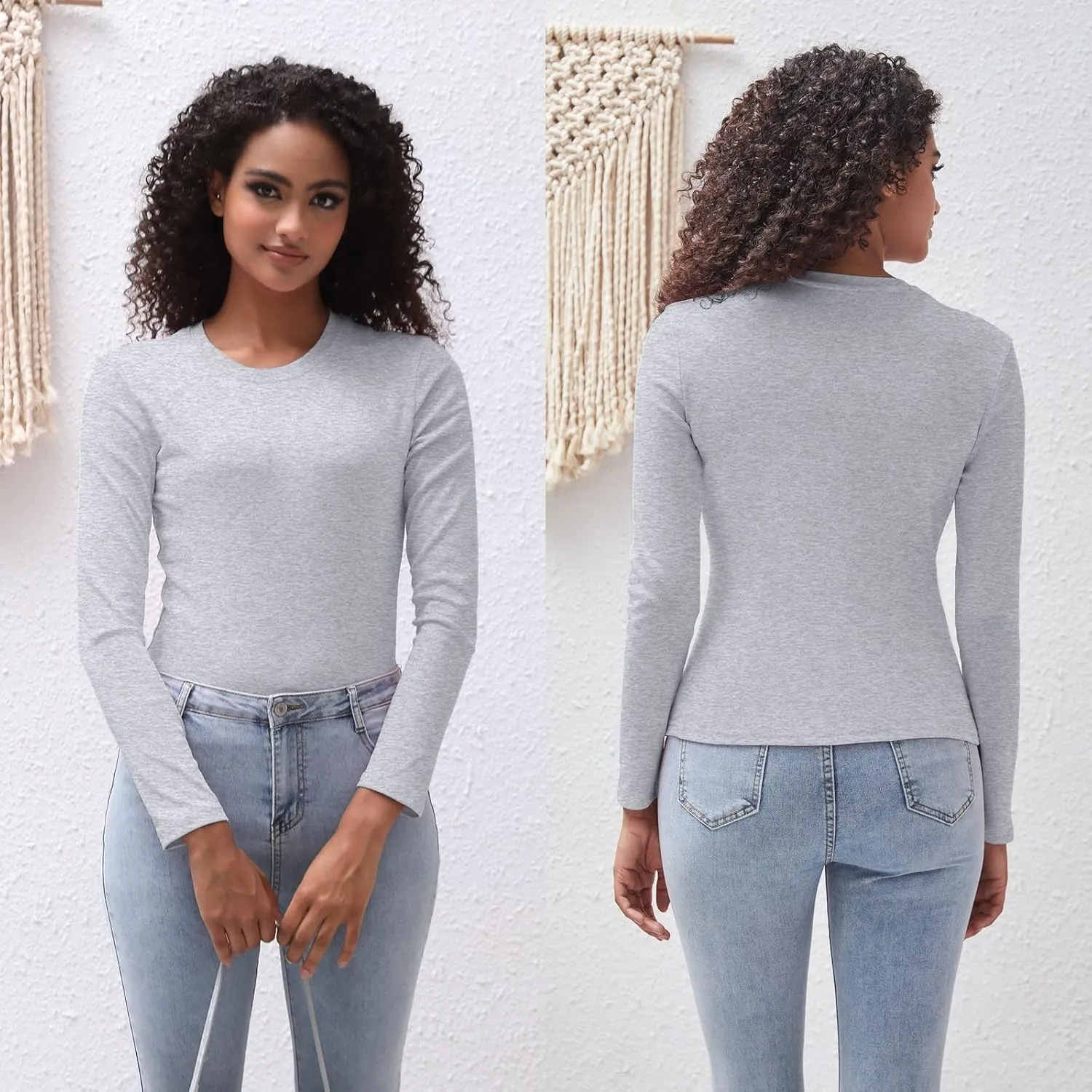 Cotton Long Sleeve Tee Shirts for Women Slim Fit Tshirts Basic Tops Tight Crewneck Layering Undershirts