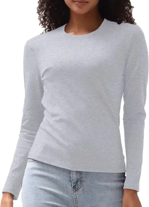 Cotton Long Sleeve Tee Shirts for Women Slim Fit Tshirts Basic Tops Tight Crewneck Layering Undershirts
