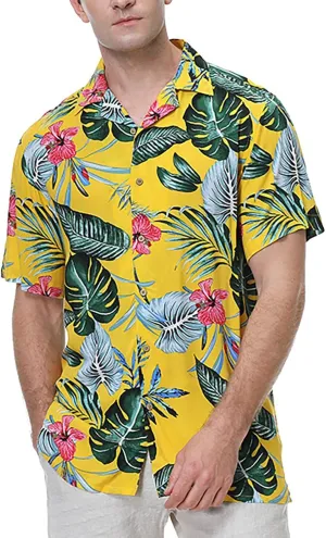 CRNTCEM Men's Casual Hawaiian Shirt Floral Printed Button-Down Cruise Shirts Short Sleeve Tropical Travel Beach Shirt