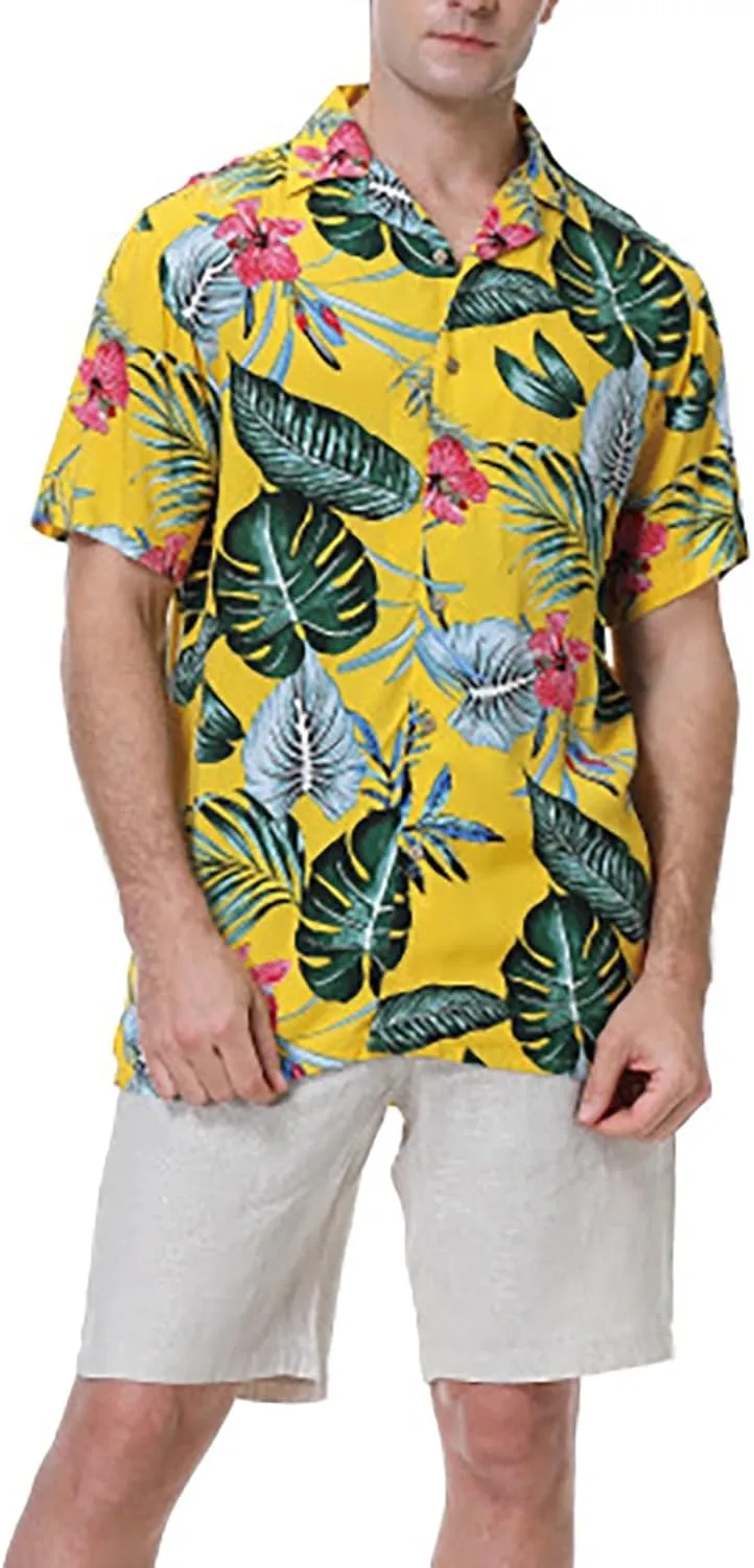 CRNTCEM Men's Casual Hawaiian Shirt Floral Printed Button-Down Cruise Shirts Short Sleeve Tropical Travel Beach Shirt