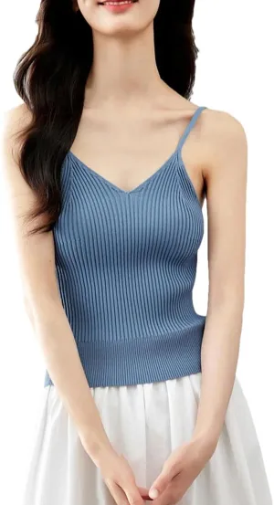 DBFBDTU Women Sleeveless V-Neck Knitted Camis Tee Tank Tops Camisole Solid Bottoming Tops Vest
