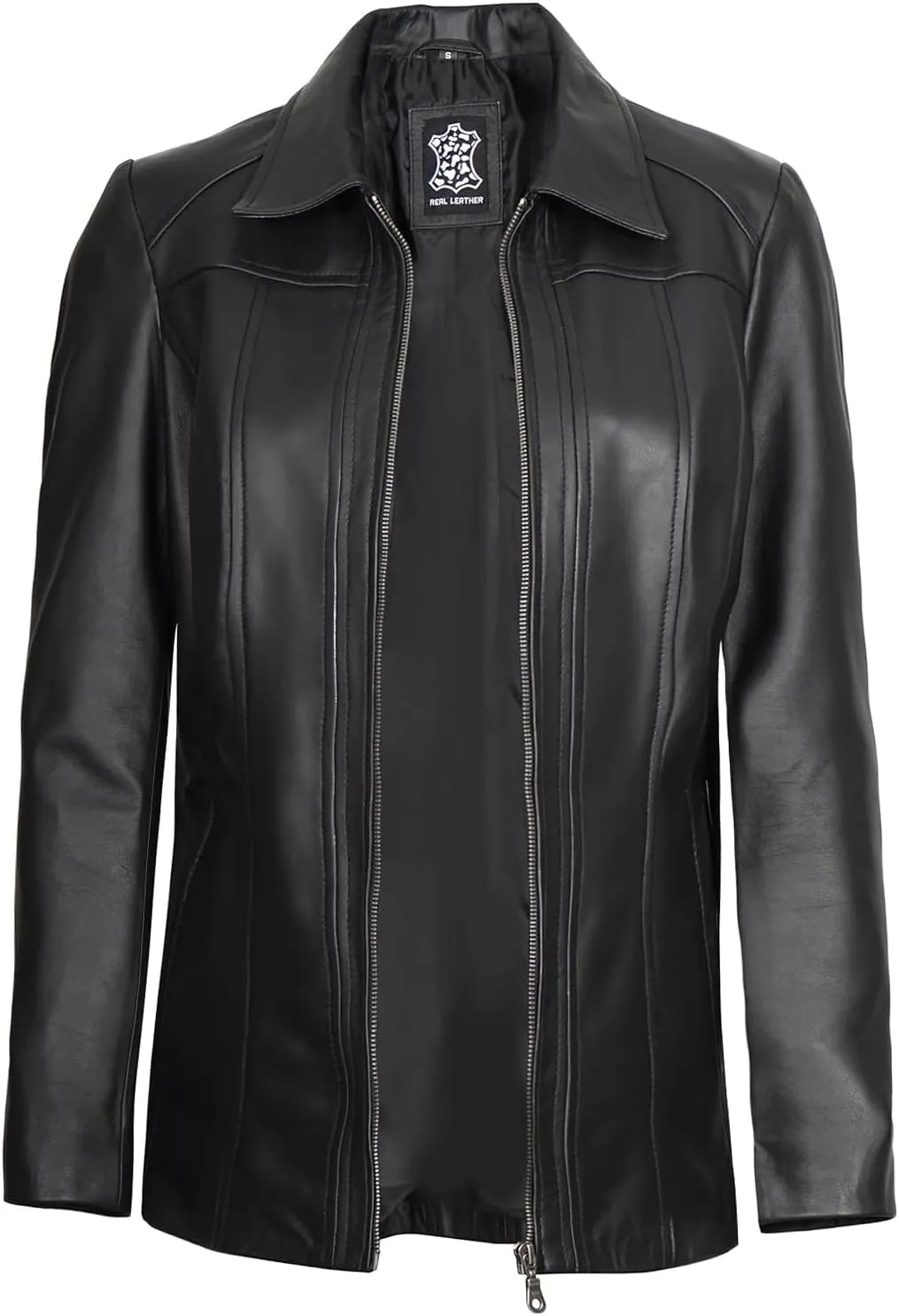 Decrum Black Leather Jacket Women - Casual Long Leather Jackets for Women