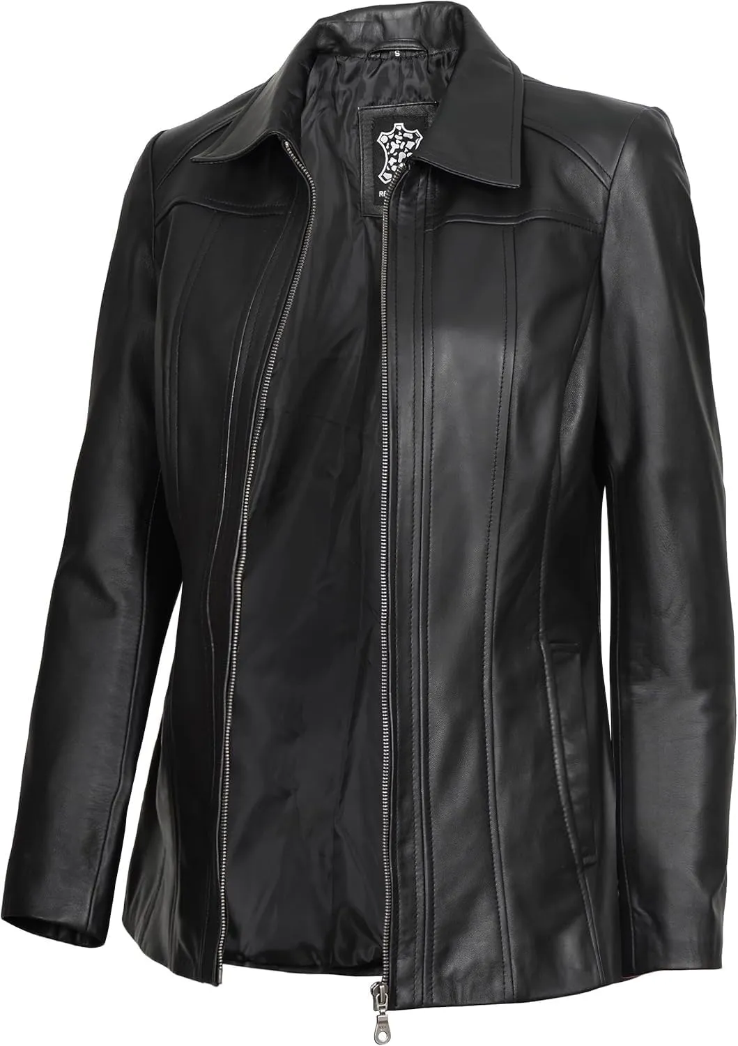 Decrum Black Leather Jacket Women - Casual Long Leather Jackets for Women