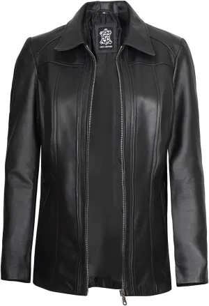 Decrum Black Leather Jacket Women - Casual Long Leather Jackets for Women